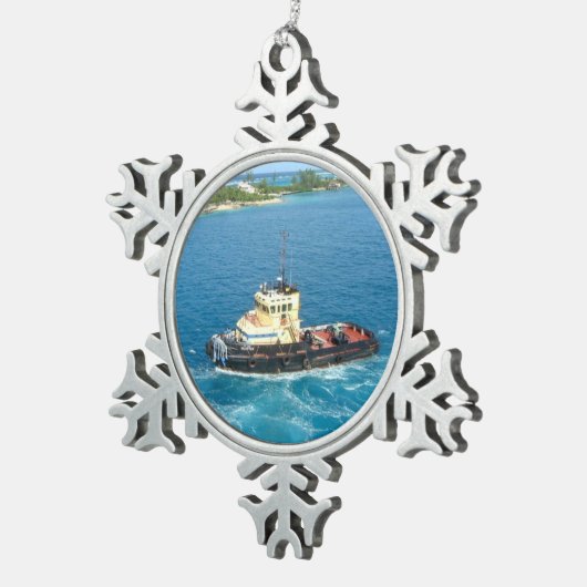 Tugboot in Nassau Tin Sneeuwvlok Ornament (Rechts)