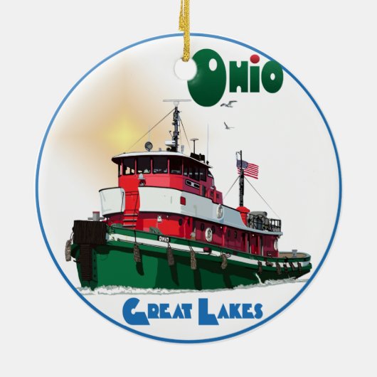 Tugboot Ohio Keramisch Ornament (Achterkant)