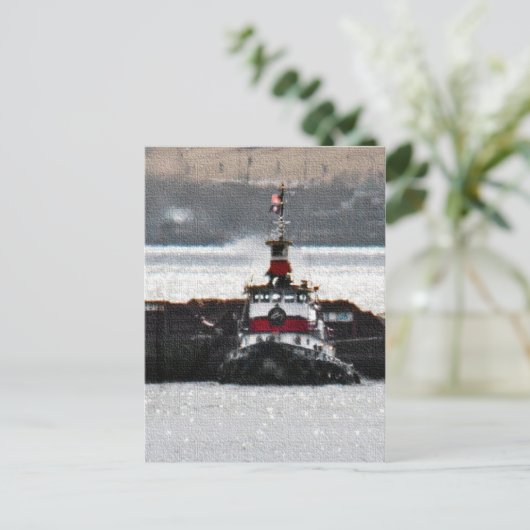 Tugboot op een mousserende rivier briefkaart (Staand voorkant)