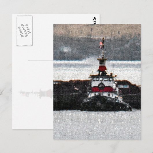 Tugboot op een mousserende rivier briefkaart (Voorkant / Achterkant)