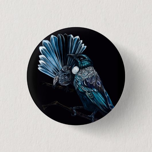 Tui en Piwakawaka Ronde Button 3,2 Cm (Voorkant)