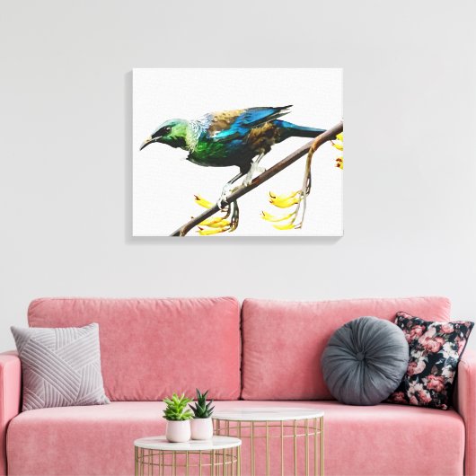 Tui op Geel Vlas origineel aquarel ontwerp Canvas Afdruk (Insitu (Woonkamer))