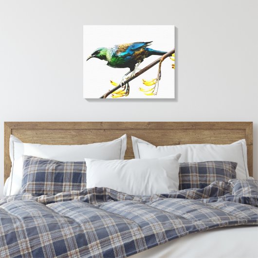 Tui op Geel Vlas origineel aquarel ontwerp Canvas Afdruk (Insitu (Slaapkamer))