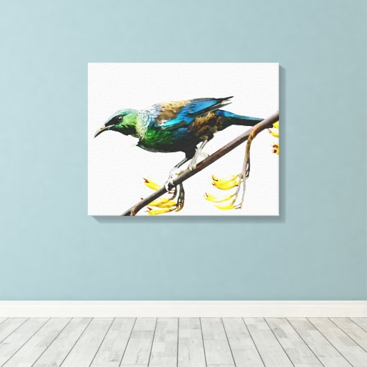 Tui op Geel Vlas origineel aquarel ontwerp Canvas Afdruk (Insitu (Houten vloer))