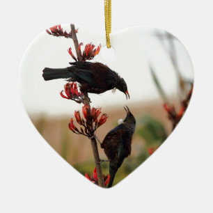 Tui-vogels op Nieuw-Zeelandse vlasstruik Keramisch Ornament
