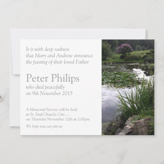 Tuin 2 Vreedzame Vijver Uitvaart Aankondiging (Voorkant)