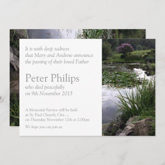 Tuin 2 Vreedzame Vijver Uitvaart Aankondiging (Voorkant / Achterkant)