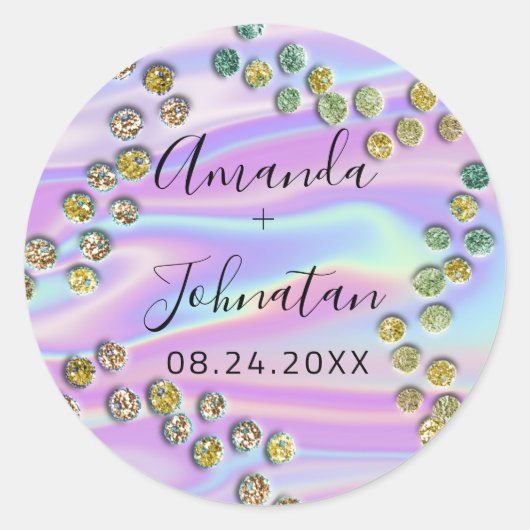 Tuin Abstracte Stippen Naam Datum Zwart Holografis Ronde Sticker (Voorkant)