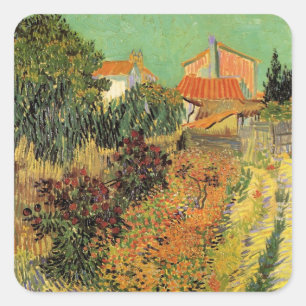 Tuin achter een huis door Vincent van Gogh Vierkante Sticker