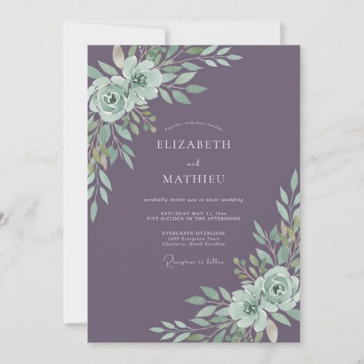 Tuin Amethist Geschilderde Blad Bruiloft Kaart (Voorkant)