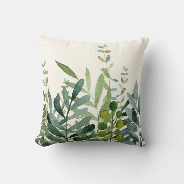 Tuin - Aquarel Botanische Bladeren Kussen (Voorkant)