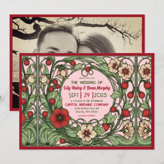  tuin art nouveau bruiloft kaart (Voorkant / Achterkant)