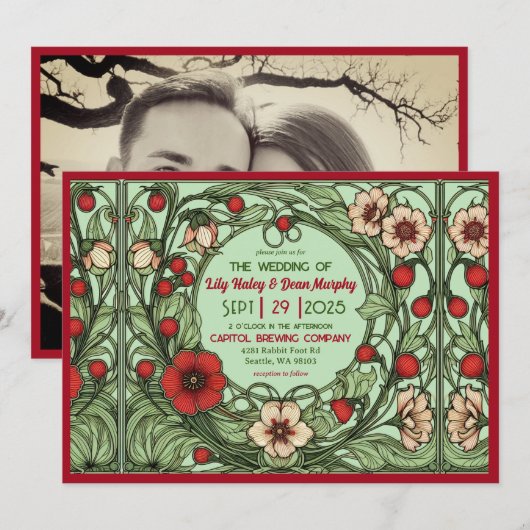 tuin art nouveau bruiloft kaart (Voorkant / Achterkant)