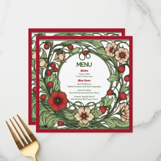  tuin art nouveau bruiloft menu (Voorkant / Achterkant in situ)