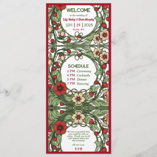 tuin art nouveau bruiloft programmakaart (Voorkant)