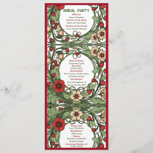  tuin art nouveau bruiloft programmakaart (Achterkant)