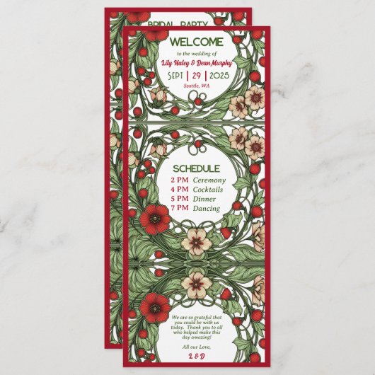  tuin art nouveau bruiloft programmakaart (Voorkant / Achterkant)