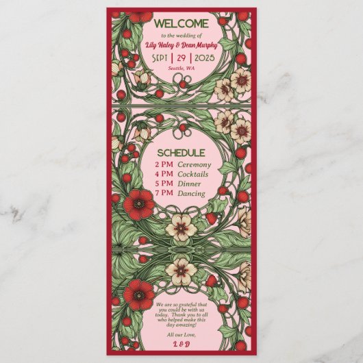  tuin art nouveau bruiloft programmakaart (Voorkant)