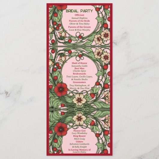  tuin art nouveau bruiloft programmakaart (Achterkant)