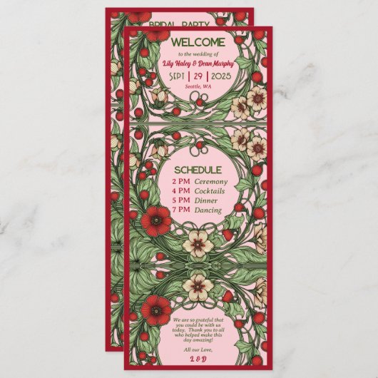  tuin art nouveau bruiloft programmakaart (Voorkant / Achterkant)