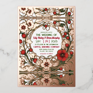  Tuin Art Nouveau Bruiloft Roos Goud Folie Uitnodiging