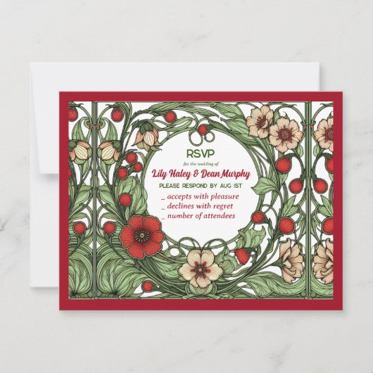 tuin art nouveau bruiloft RSVP kaartje (Voorkant)
