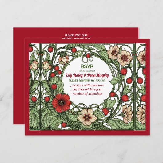 tuin art nouveau bruiloft RSVP kaartje (Voorkant / Achterkant)