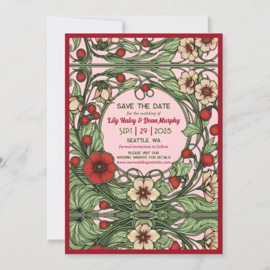 tuin art nouveau bruiloft save the date (Voorkant)