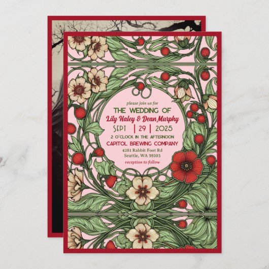 tuin art nouveau bruiloft uitnodiging (Voorkant / Achterkant)