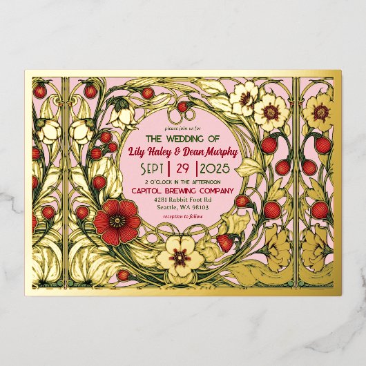 tuin art nouveau goud folie uitnodiging (Voorkant)