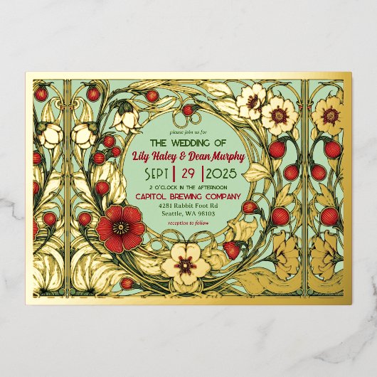  tuin art nouveau goud folie uitnodiging (Voorkant)