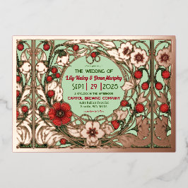 Tuin Art Nouveau Roos Gold Folie Uitnodiging