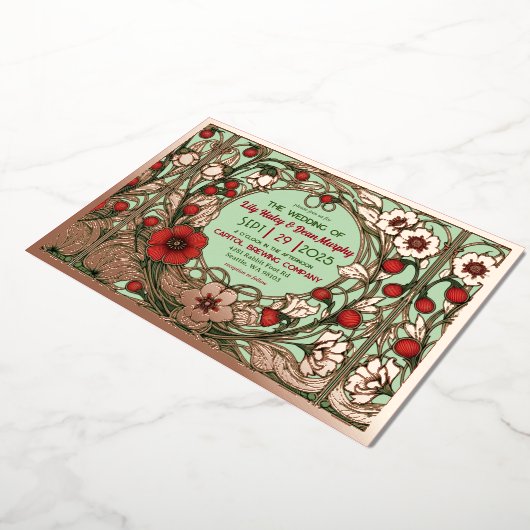  Tuin Art Nouveau Roos Gold Folie Uitnodiging (Gedraaid)