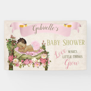 Tuin Baby Shower Meisje Slapend Bed van Rozen Spandoek