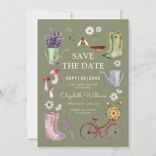Tuin Baby Shower Save The Date Kaart (Voorkant)