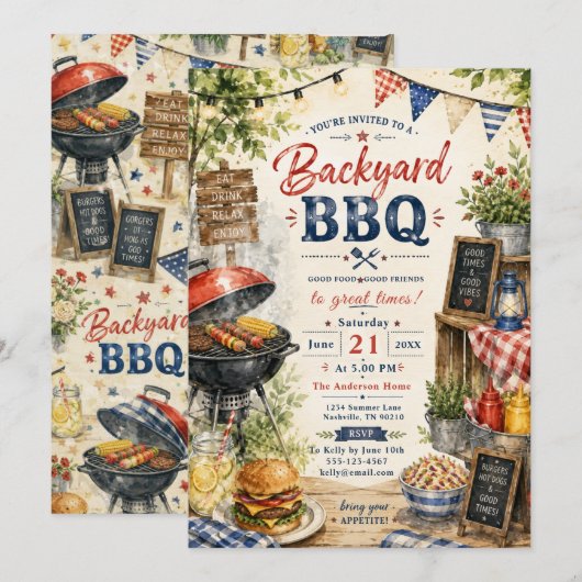 Tuin BBQ Zomerfeest Kaart (Voorkant / Achterkant)