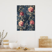 Tuin bij Maneschijn – Oude Rozen op Middernachtbla Poster (Keuken)