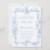 Tuin Blauw Toile Franse Lijst bruiloft Kaart (Voorkant)