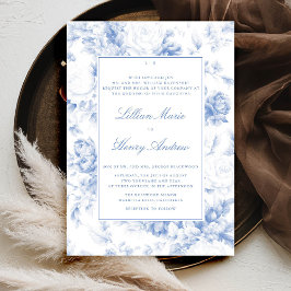  Tuin Blauw Toile Modern Classic Wedding Kaart