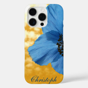 Tuin Blauwe Poppy Bloem Gouden Hemel met Monogram iPhone 16 Pro Hoesje
