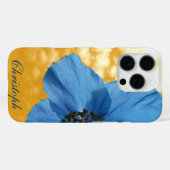 Tuin Blauwe Poppy Bloem Gouden Hemel met Monogram Case-Mate iPhone Case (Achterkant (horizontaal))