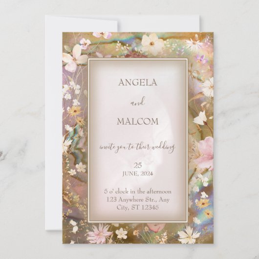 Tuin bloeit bruiloft kaart (Voorkant)