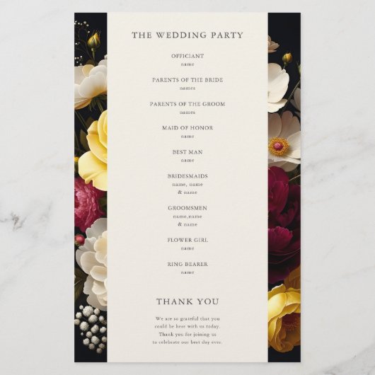 Tuin Bloeit Elegant Donker Trouwprogramma (Achterkant)