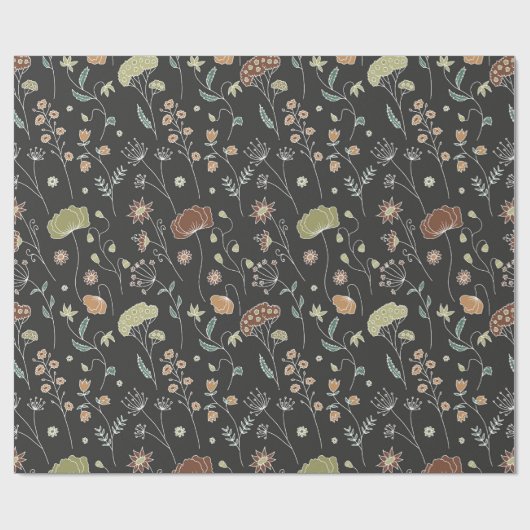  tuin bloeit op donkere achtergrond cadeaupapier (Vlak)