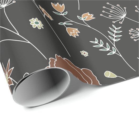  tuin bloeit op donkere achtergrond cadeaupapier (Rol Hoek)