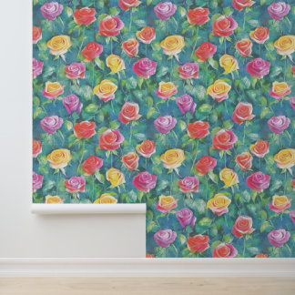 Tuin bloeit, rozenstruiken watercolor patroon behang