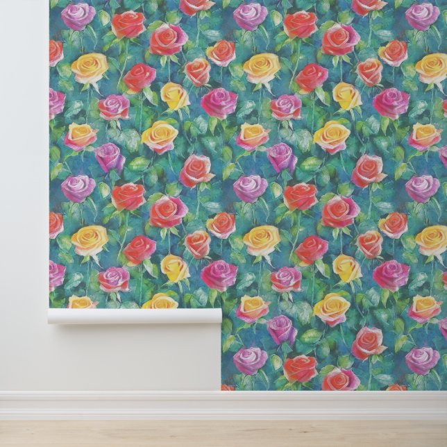 Tuin bloeit, rozenstruiken watercolor patroon behang (Applicatie)