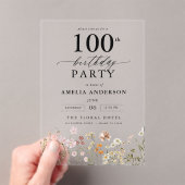 Tuin Bloem Calligrafie 100ste Verjaardag Acryl Uitnodigingen (Insitu (Draagbaar))