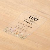Tuin Bloem Calligrafie 100ste Verjaardag Acryl Uitnodigingen (Laagn)