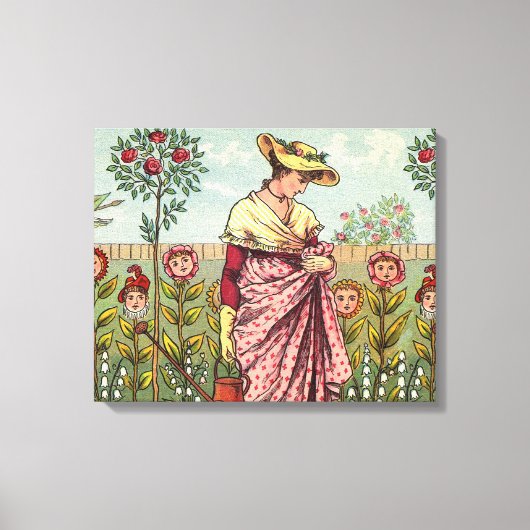 Tuin Bloem Groei Vrouw Kunst Antiek Canvas Afdruk (Voorkant)